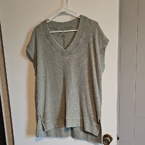 Mono B Sage Green V-Neck Waffle Knit Top